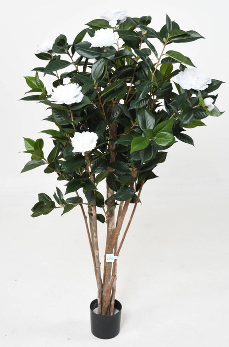 Albero Di Camelia Artificiale 130 Cm 8 Fiori Da Interno Bianco