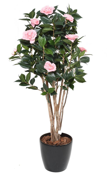 Albero Di Camelia Artificiale 130 Cm Fiori Rosa Per Interni