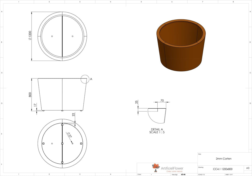 Fioriera Cado In Acciaio Corten H.80Cm Ruggine