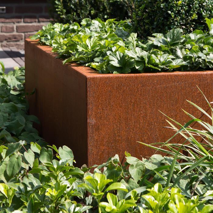 Fioriera Quadrata In Acciaio Corten Arrugginito 120X60Cm