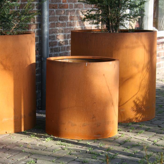 Fioriera Cilindrica In Acciaio Corten 80Cm
