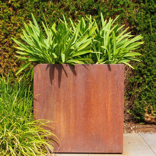 Pattumiera Quadrata In Acciaio Corten Aspetto Ruggine 100X60Cm