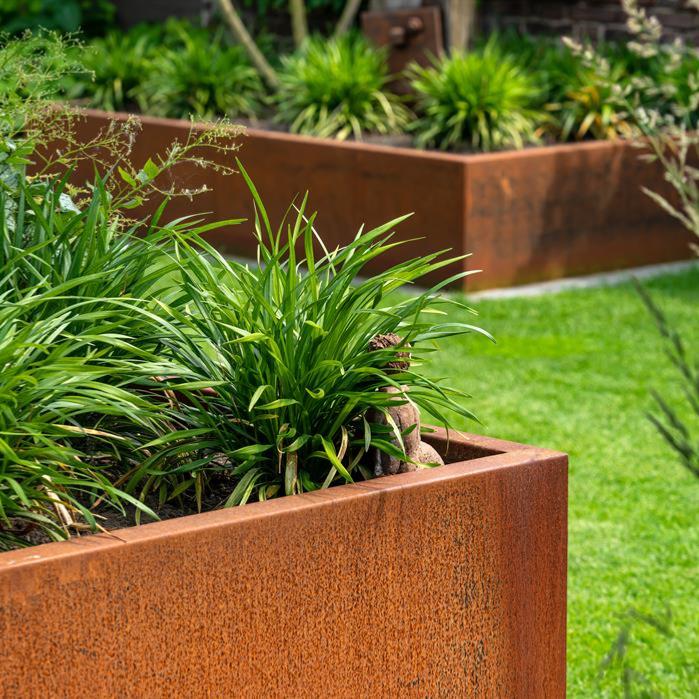 Vassoio Quadrato In Acciaio Corten Per Piante Da Terrazzo Giardino