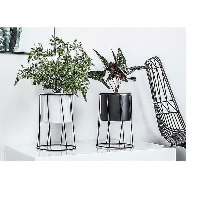 Fioriera Cache In Ceramica Geometrica Bianca