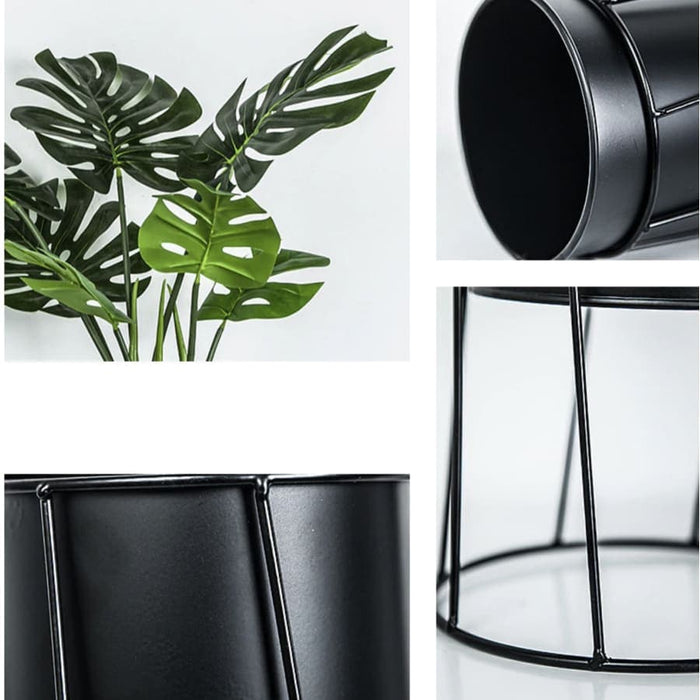 Fioriera Con Piedistallo In Ceramica Geometrica Nera