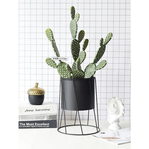 Fioriera Con Piedistallo In Ceramica Geometrica Nera