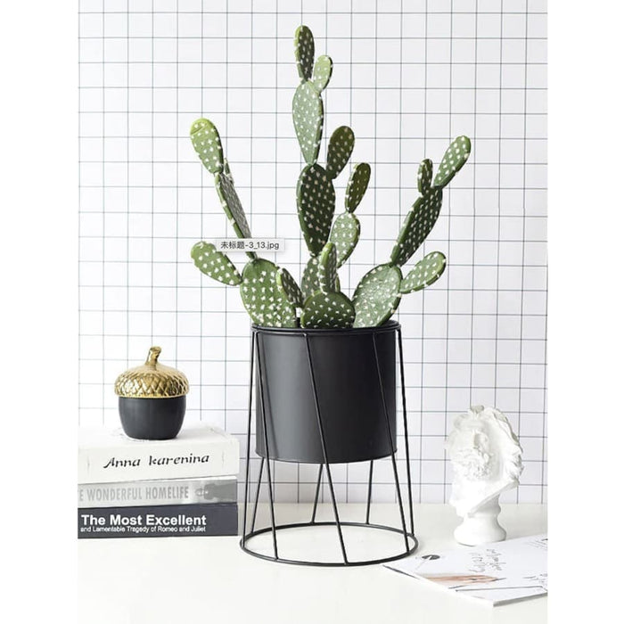 Fioriera Con Piedistallo In Ceramica Geometrica Nera