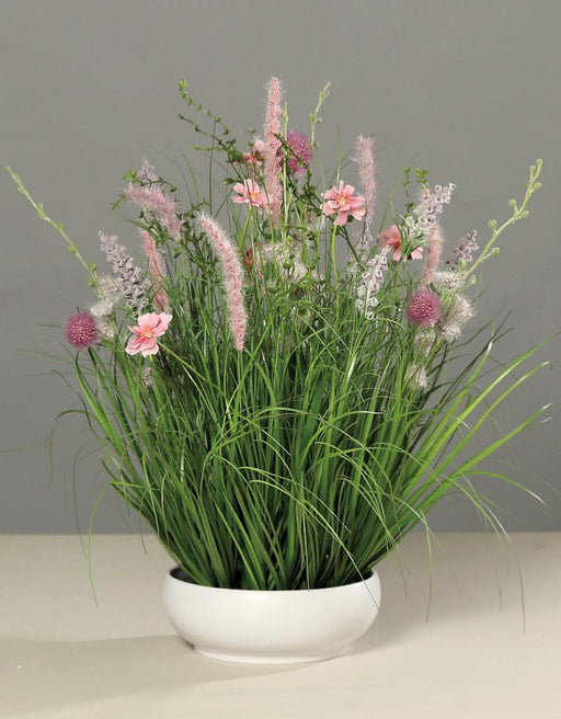 Composizione Di Fiori Artificiali In Ceramica Bianca 50Cm