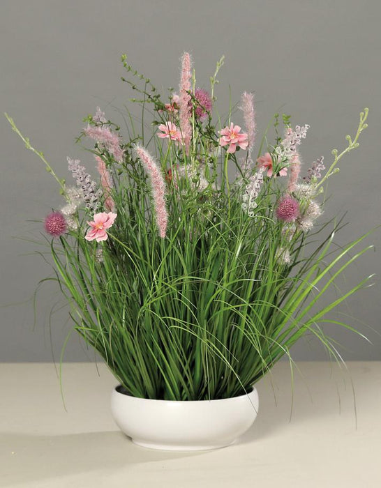 Composizione Di Fiori Artificiali In Ceramica Bianca 50Cm