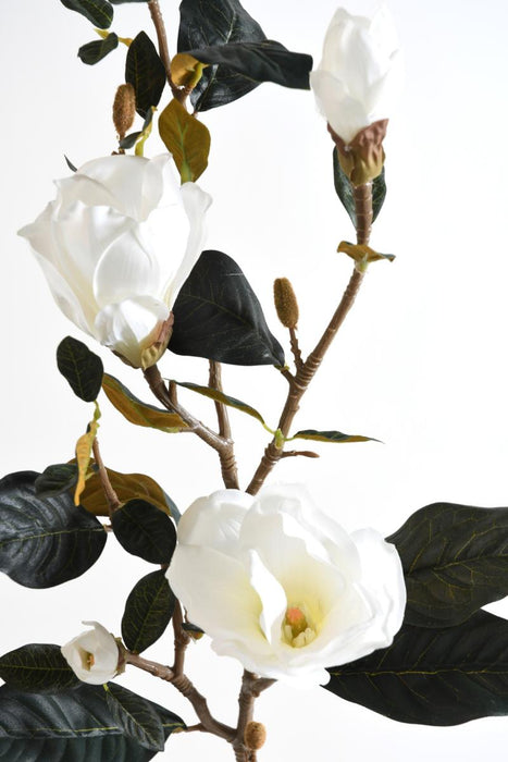 Fiore Artificiale Magnolia 100Cm Bianco 2 Fiori 2 Boccioli