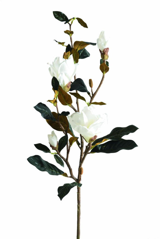 Fiore Artificiale Magnolia 100Cm Bianco 2 Fiori 2 Boccioli