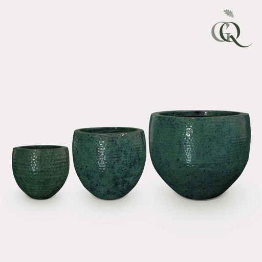 Set Di Tre Vasi Per Piante In Ceramica Verde Scuro