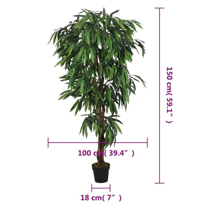 Albero Di Mango Artificiale 600 Foglie 150 Cm Verde