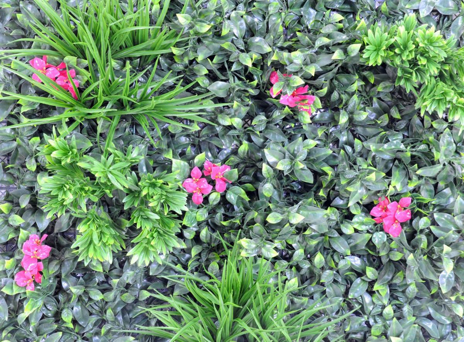 Parete Verde Artificiale Con Fiori 100X100Cm