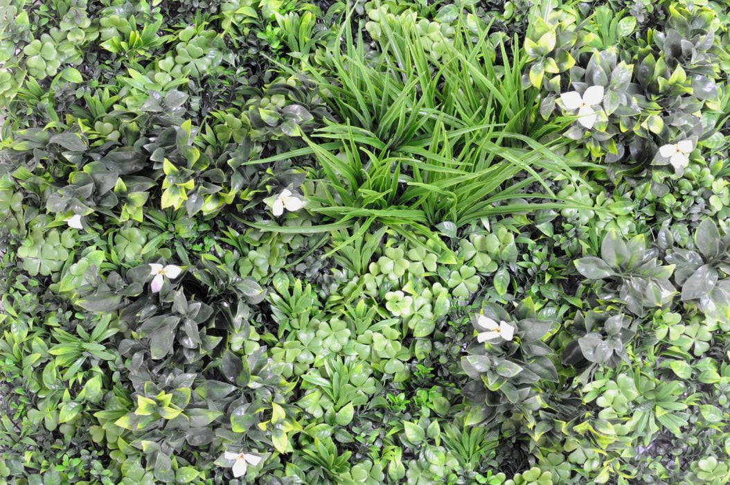 Parete Piante Artificiali Con Fiori 100X100Cm Verde Bianco