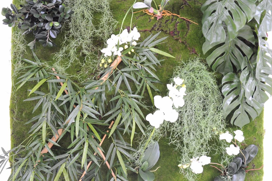 Parete Verde Artificiale Con Orchidee E Bambù 130X110Cm