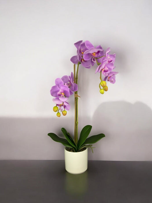 Orchidea Artificiale Rosa In Vaso Bianco