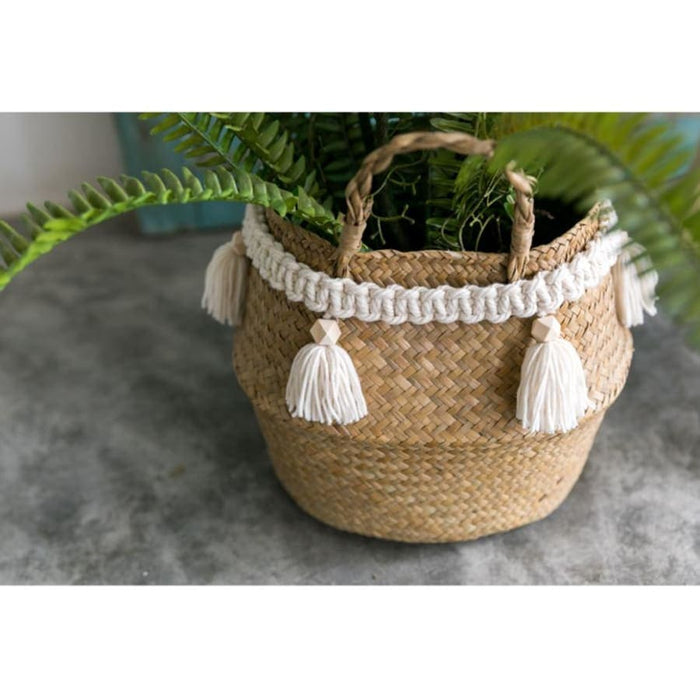 Cestino Per Palline Intrecciato Con Pompon Bianco