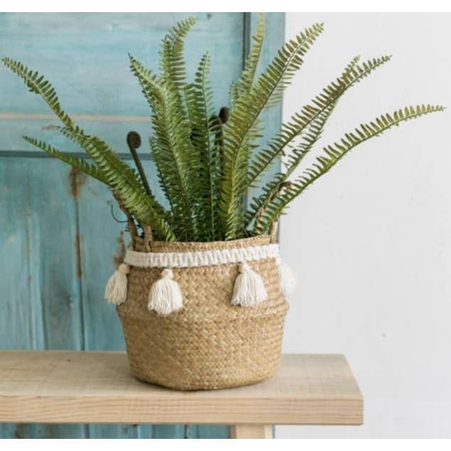 Cestino Per Palline Intrecciato Con Pompon Bianco