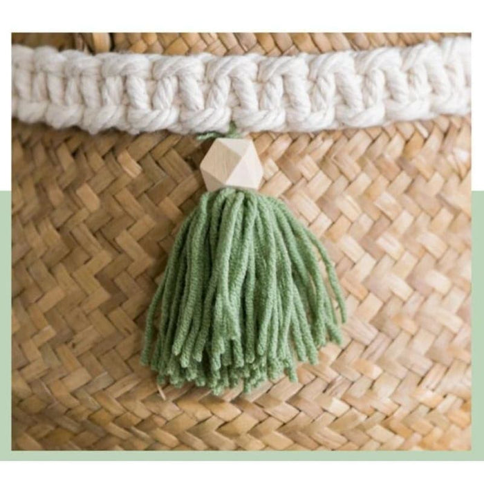 Cesto In Vimini Bianco E Verde