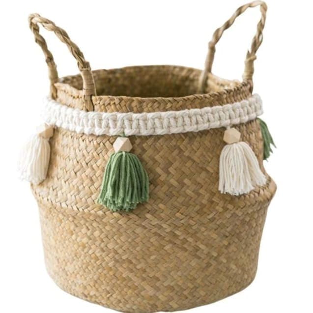 Cesto In Vimini Bianco E Verde