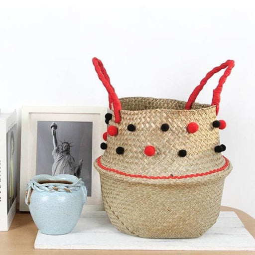 Décosy, Cestino In Vimini Con Pompon