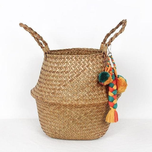 Cestino In Vimini Originale Con Pompon