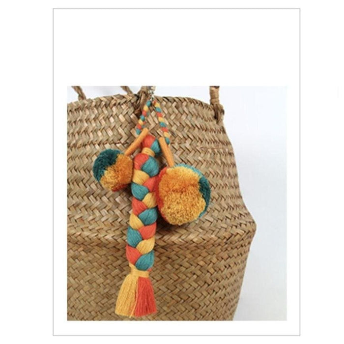 Cestino In Vimini Originale Con Pompon