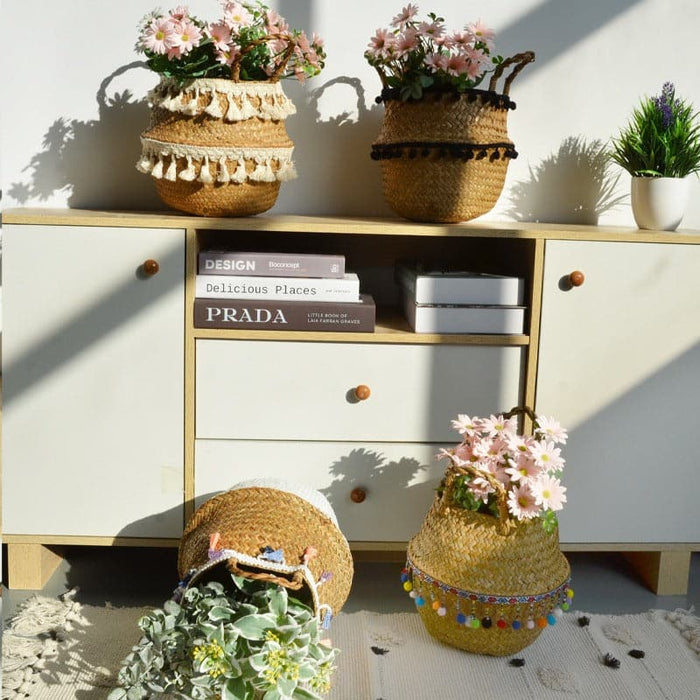 Cestino Con Pompon Nero