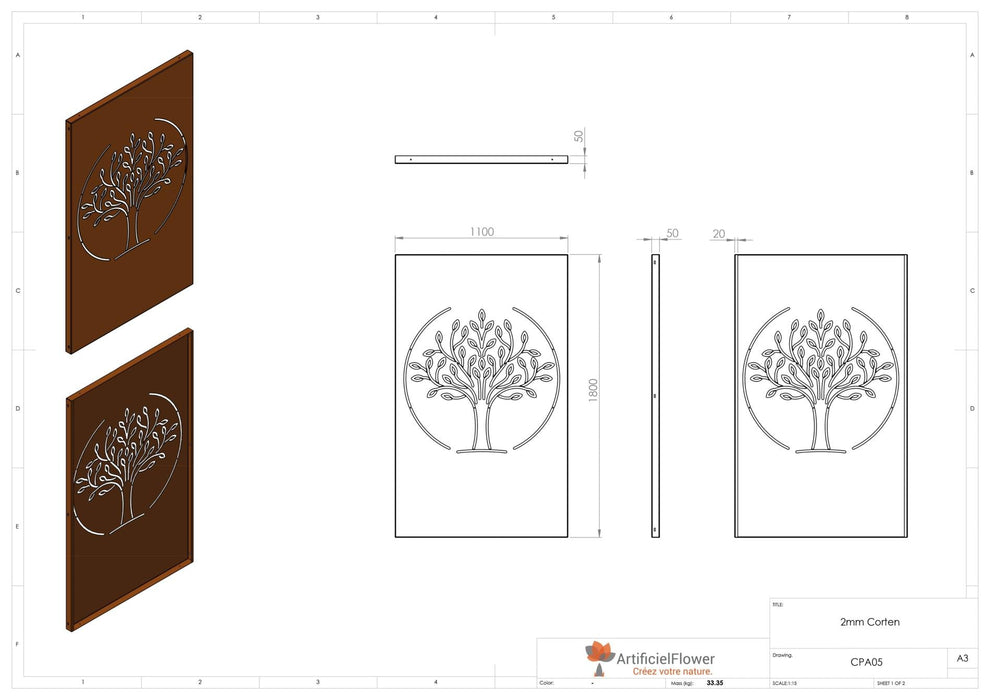 Pannello Albero Corten 180X110 Per Giardino Terrazzo