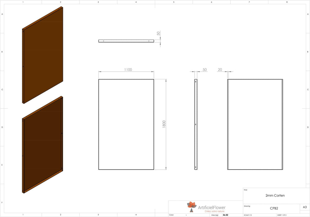 Pannello Da Giardino In Acciaio Corten Arrugginito 180X110 Cm