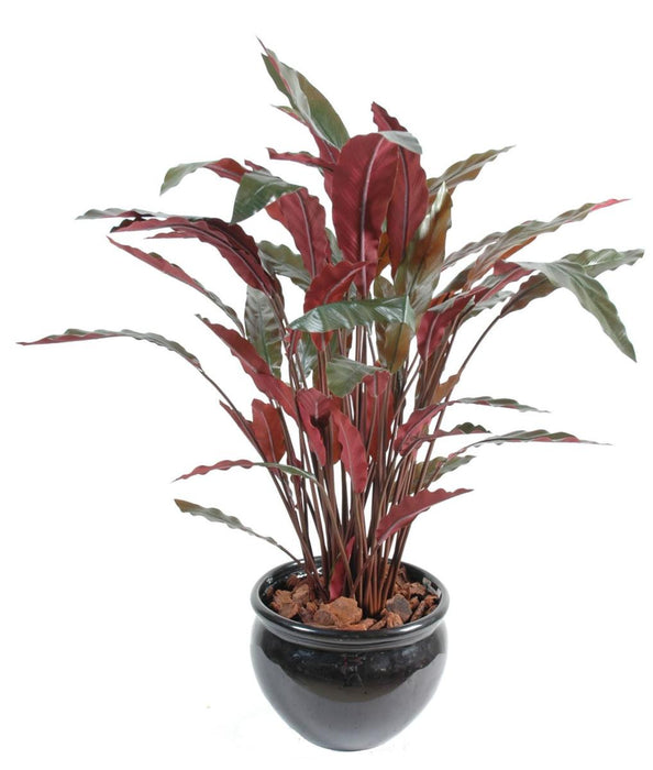 Pianta Calathea Artificiale 85Cm Verde Rosso Decorativa