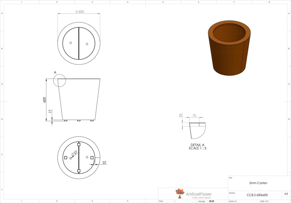 Vaso A Cono Cado In Acciaio Corten Arrugginito Per Giardino