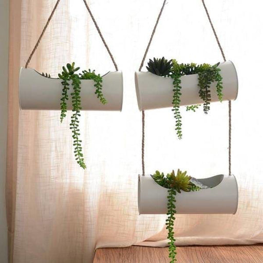 Fioriera Sospesa Bianca Con Vaso Da Fiori A Doppia Parete