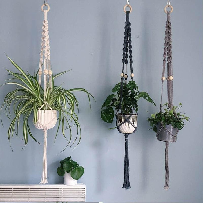 Vaso Da Fiori Sospeso In Macramè