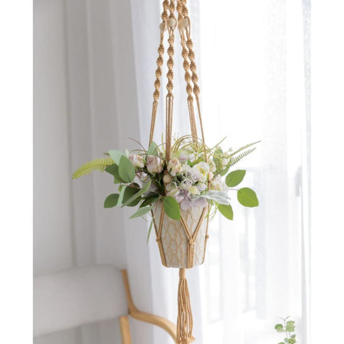 Vaso Da Fiori Sospeso In Macramè Giallo