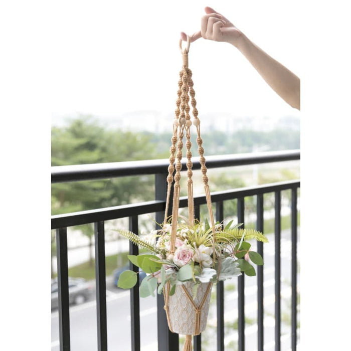 Vaso Da Fiori Sospeso In Macramè Giallo