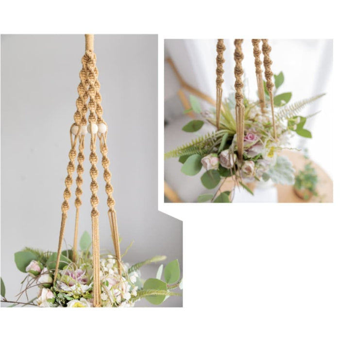 Vaso Da Fiori Sospeso In Macramè Giallo