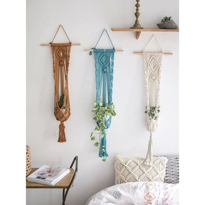 Vaso Da Fiori Da Appendere Alla Parete In Macramè Marrone