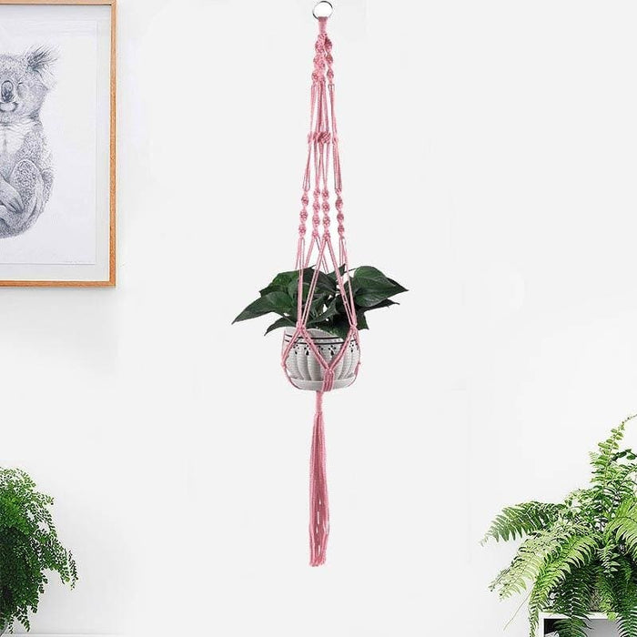 Vaso Da Fiori Sospeso In Macramè Porta Piante Rosa