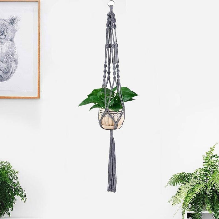 Portavaso Da Fiori Sospeso In Macramè Grigio