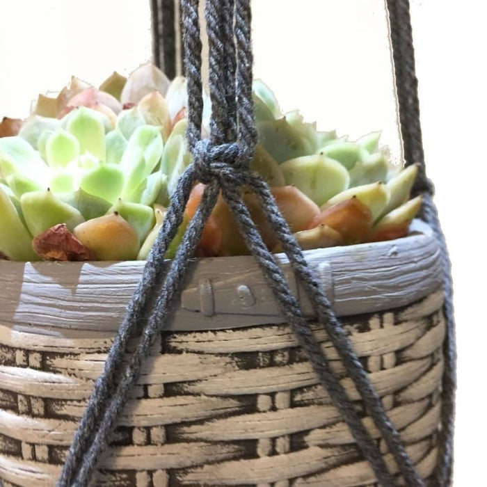 Portavaso Da Fiori Sospeso In Macramè Grigio