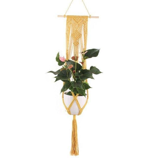 Supporto Per Vaso Da Fiori Sospeso In Macramè Giallo