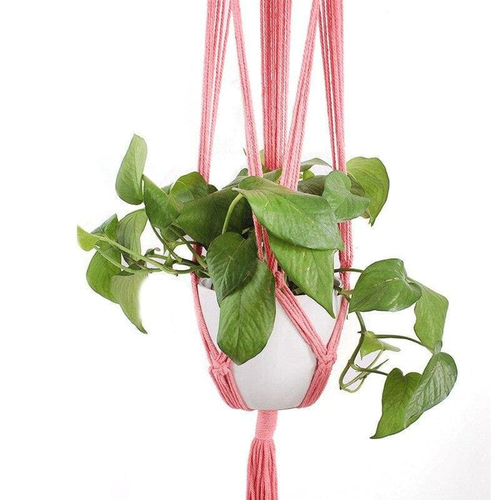 Vaso Da Fiori Sospeso Supporto In Macramè Rosa