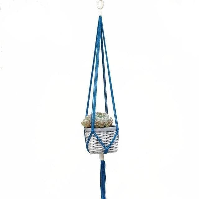 Vaso Da Fiori Sospeso In Macramè, Sospensione Blu