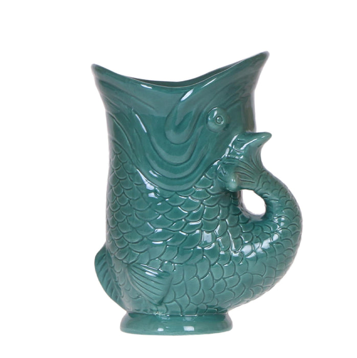 Vaso Decorativo In Ceramica Con Pesce - Verde