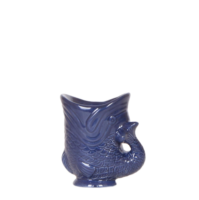 Vaso In Ceramica Con Pesce Decorativo - Blu