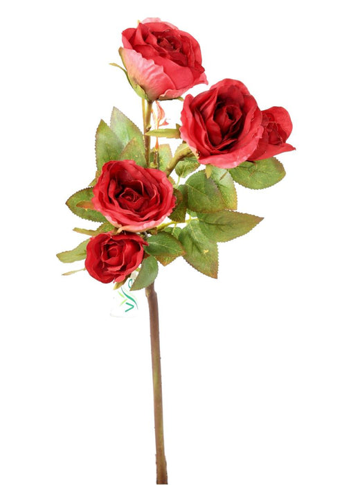 Rosa Rossa Artificiale 5 Fiori 45Cm Stelo Flessibile